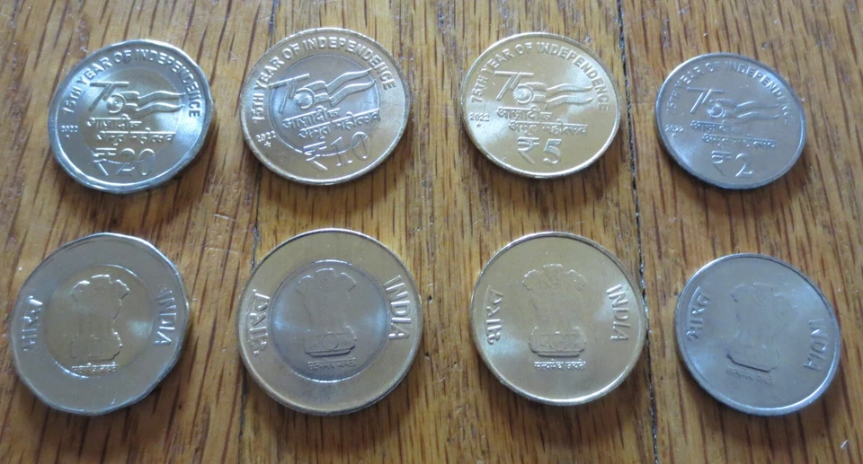 India 75th Anniversary of Independence 4 coin set x  2 set Rupee 20, 10, 5, 2 - Image 2 of 4