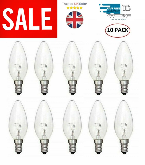 40w Watt SES Small Screw In Clear Incandescent Candle Light Bulb x 10