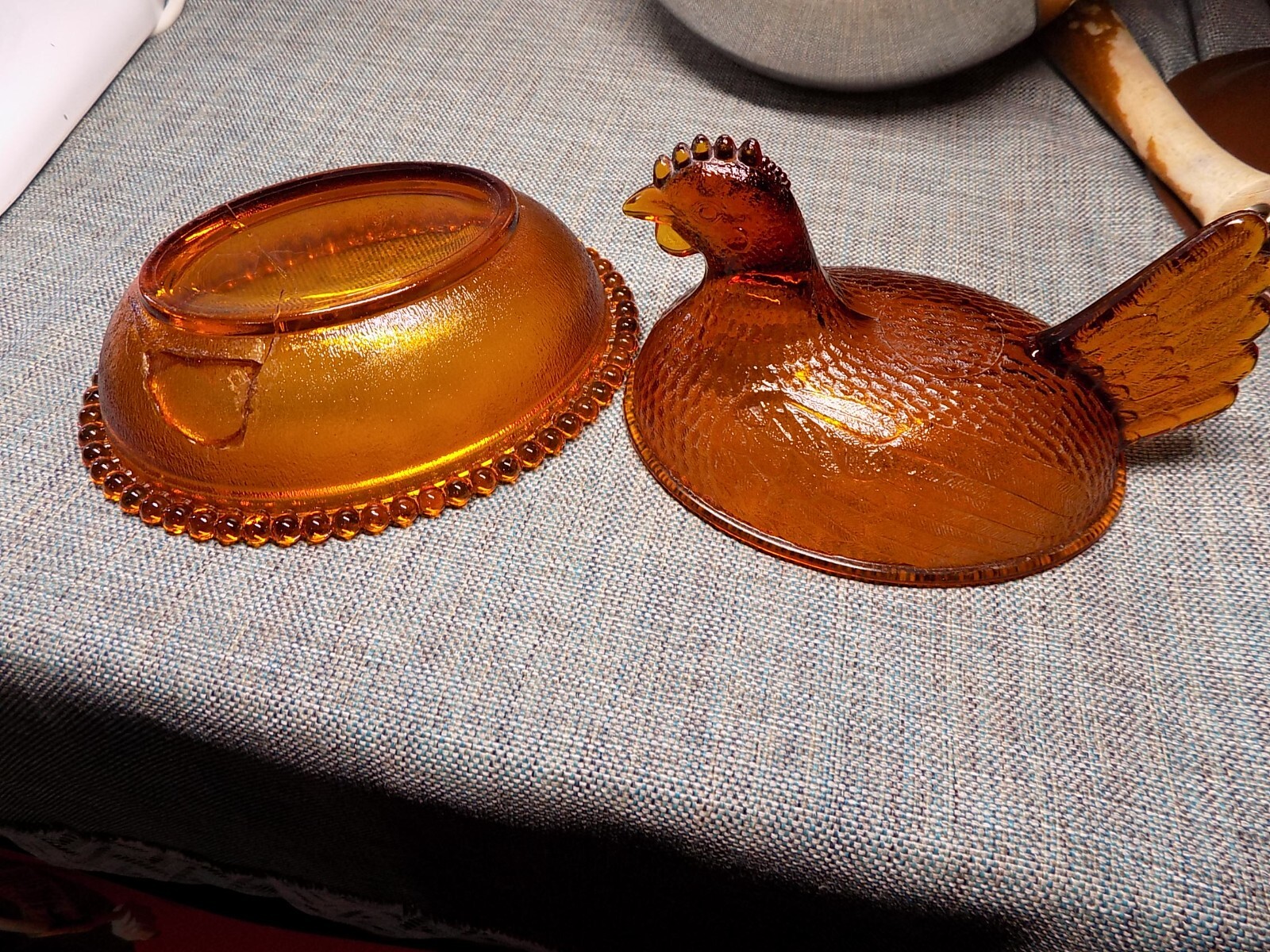 Indiana Glass HEN on NEST Amber Chicken Candy Dish VTG 7" READ Please