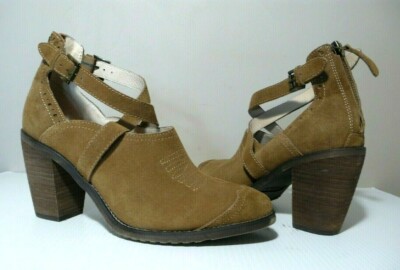 Anthropologie GEE WAWA 'COBY' Brown Suede Wingtip Western Back Zip Booties 8.5M