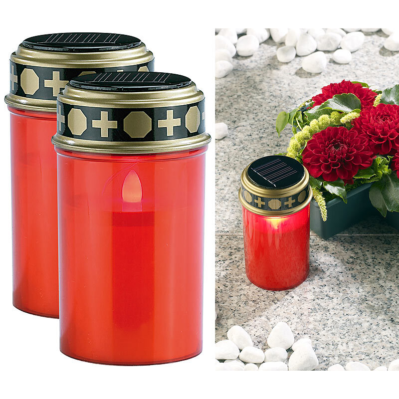 PEARL Solar Kerzen: 2er-Set Solar-LED-Grablichter mit Dauerlicht, rot