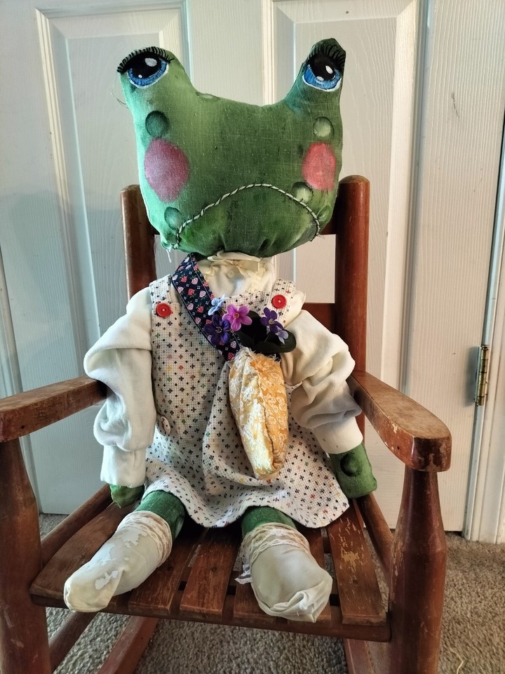 Primitive Folk Art Frog Doll Summer Vintage Dress Prim Doll Handmade ...