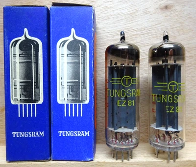 Pair: TUNGSRAM EZ81 | SEHR GUT ✅ NOS NIB Röhren Tubes Gleichrichter - Bild 1 von 4