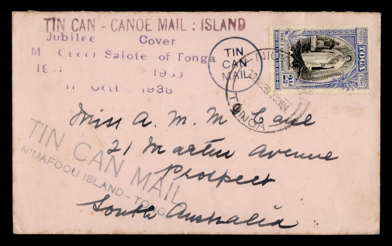DR WHO 1939 TONGA TIN CAN ISLAND CANOE MAIL TO AUSTRALIA R78653