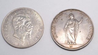 2 PIECES EN ARGENT ITALIE 5 LIRE VITTORIO EMANUELE II 1876 ET 5 LIRE DE 1848