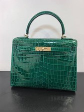 Hermes Kelly 28 Emerald Shiny Niloticus Crocodile Bag GHW