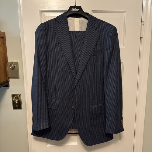 SUITSUPPLY Blue Full Suit 40L Super 120s Pure Wool Two Piece Pants 34x32 Stripe