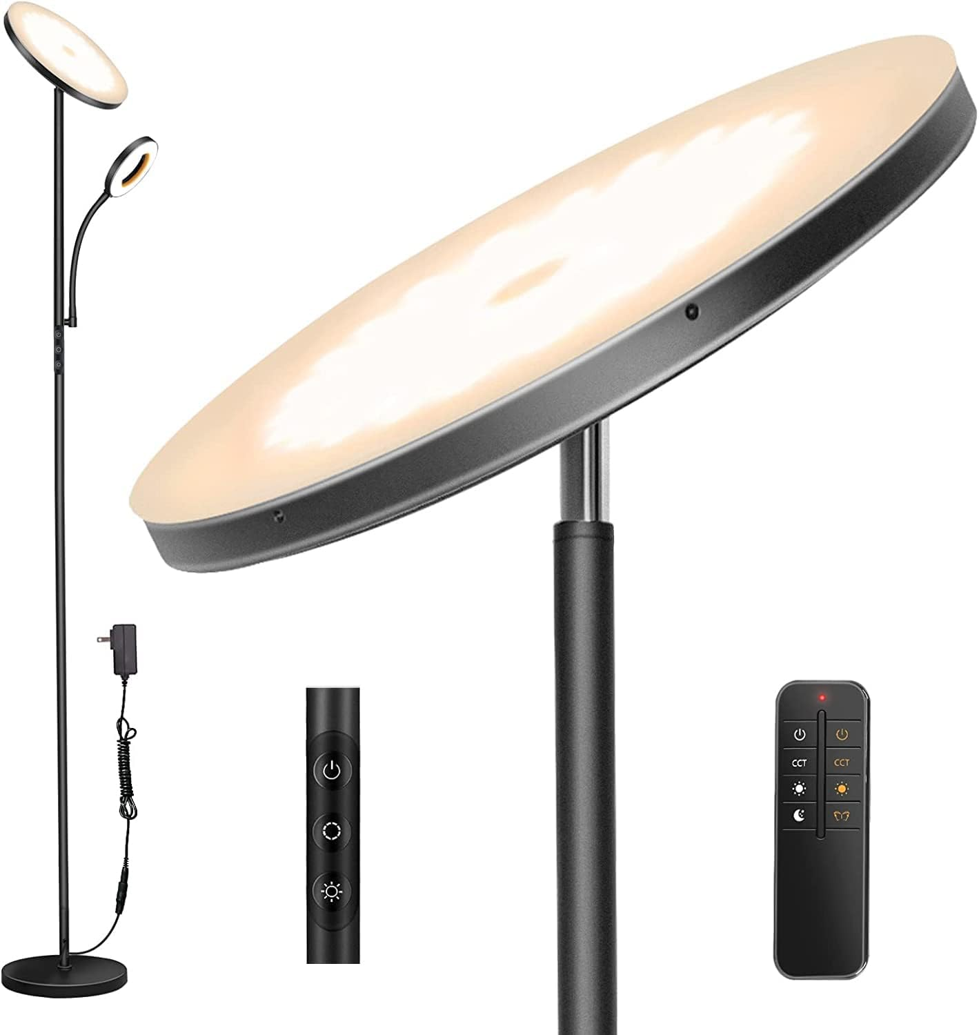 Bright 42W LED Floor Lamp with Adjustable Gooseneck - 4300LM Standing Light for Reading