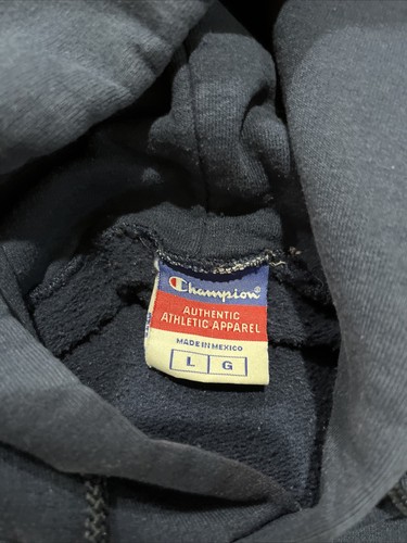 CHAMPION TRINITY Hartford PULLOVER HOODIE MENS Large Distress Look Sweater Navy - Picture 6 of 6