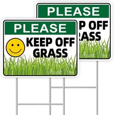 Keep Off Grass Sign, 2-Pack 13"x10" H-Metal Stakes, Double-Sided Signs, Corrugat
