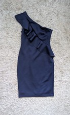 Eliza J One Shoulder Navy Fitted Lined Dress with Ruffle Size 12