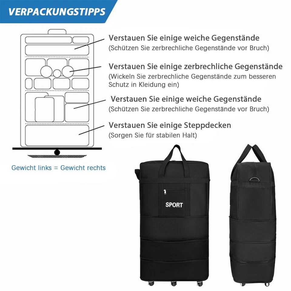 XXL Rollenkoffer große Reisetasche mit Dehnfalte Rollen 31 Zoll Reisetasche. - Bild 4 von 4