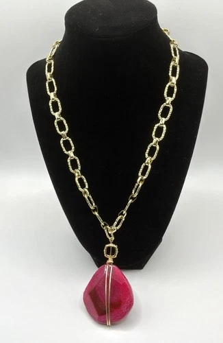 Hot Pink Agate Slice Pendant on Chunky Chain Necklace - product listing photo