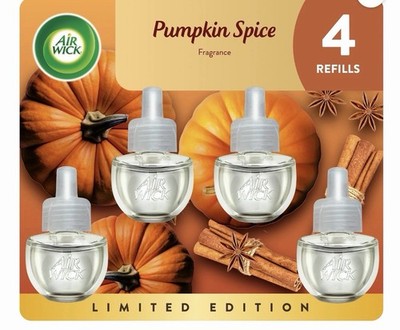 Air Wick Plug in Scented Oil, 4 Refills, Pumpkin Spice, Fall Scent, Fall Spray,