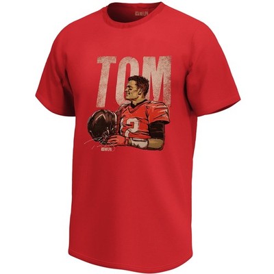 Bravado NFL American Football Fan T-Shirt Tom Brady Washed Logo - Red