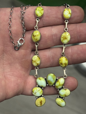 STERLING SILVER PALOMINO TURQUOISE CLUSTER NAJA SQUASH STYLE NECKLACE .925