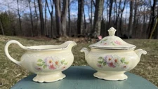 Homer Laughlin China Virginia Rose Sugar Creamer Set Vintage Wow Condition 
