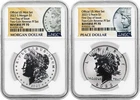 2023 S $1 Morgan & Peace Silver Dollar 2 Coin Reverse Proof Set NGC PF70 FDOI