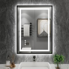 20"x 28" LED Bathroom Mirror with Black Frame, Front Light and Backlit, Stepl...