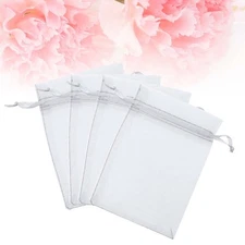 100 Pcs Valentine's Day Clear Bag Party Organza Mesh Drawstring Bags Gift Pouch