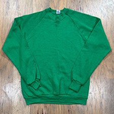 Vintage Jerzees Sweatshirt Mens L Green Blank Fleece Raglan Russell Pullover USA