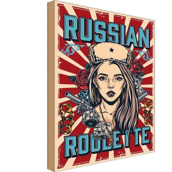 Holzschild 30X20 Cm Pinup Russian Roulette Pin Up Deko Geschenk Holz Schild-image