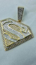 5TCW Round Lab Created Diamond Superman Letter S Pendant 14k Yellow Gold Plated