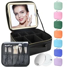 Makeup Bag with Led Mirror,Travel Makeup Organizer with 3 Color Setting & 10X...