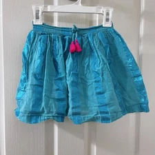 Mini Boden Turquoise Metallic Striped Skirt Pink Tassels Lined Girls Size 7-8