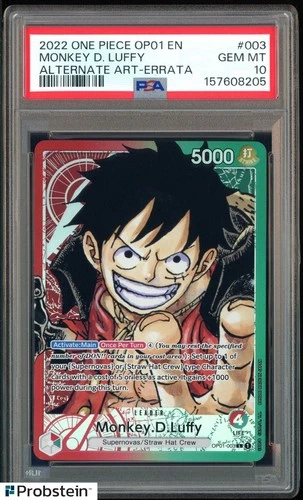 2022 One Piece OP-01 Alternate Art #003 Monkey D. Luffy Errata PSA 10 GEM MINT