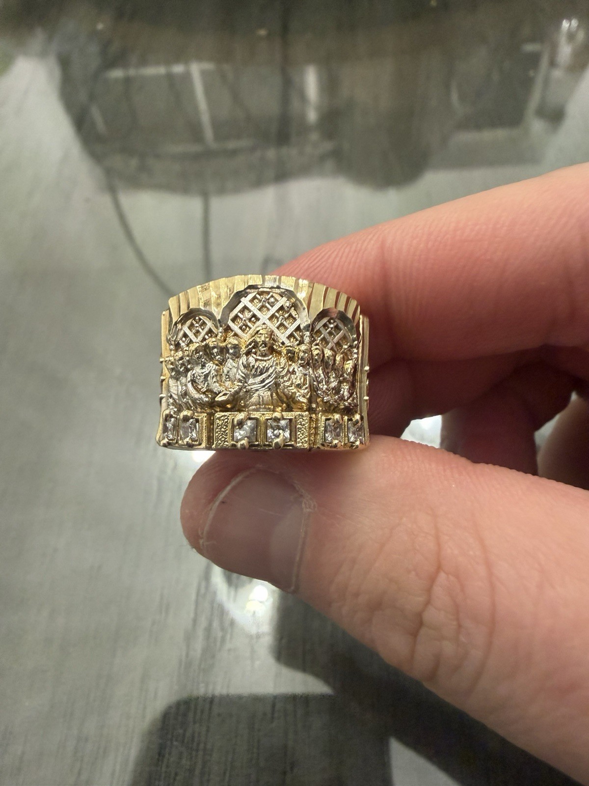 Solid 10k Two-Tone Gold Last Supper Ring Size 9.75 - image 4
