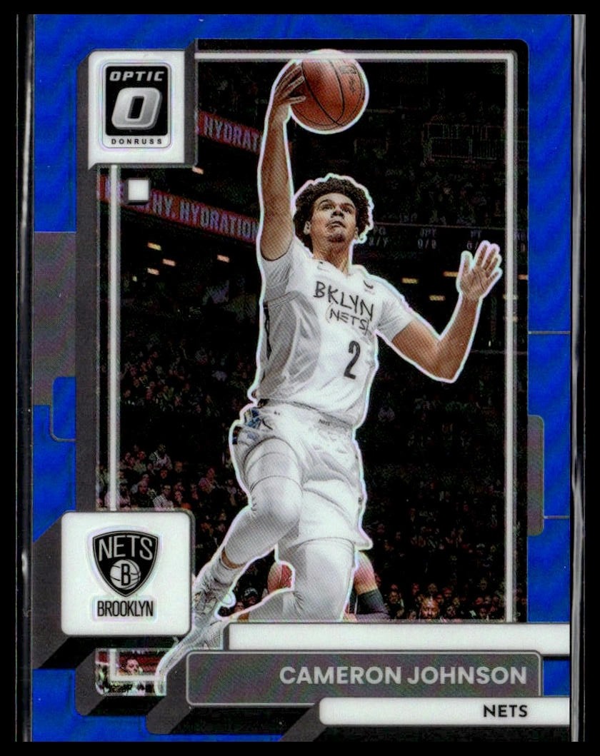 2022-23 Panini Donruss Optic 131 Cameron Johnson Brooklyn Nets Blue Prizm 31/49