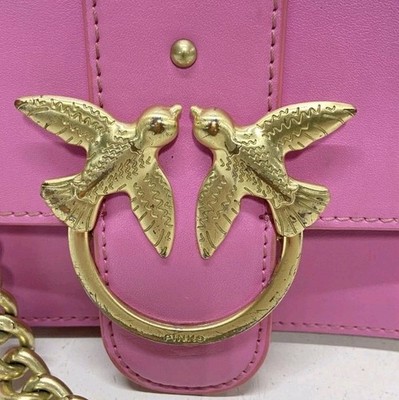ピンク オカメインコ(鳥)刺繍 ショルダーバッグ スチームパンク Pinko Mini Love One Bag pink leather Love Birds chain-link