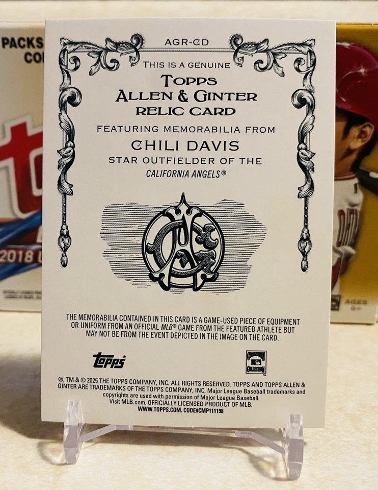 2025 Topps Allen And Ginter Béisbol Ángeles Chili Davis Oro Filagree Reliquia/50 Foto 2 de 2