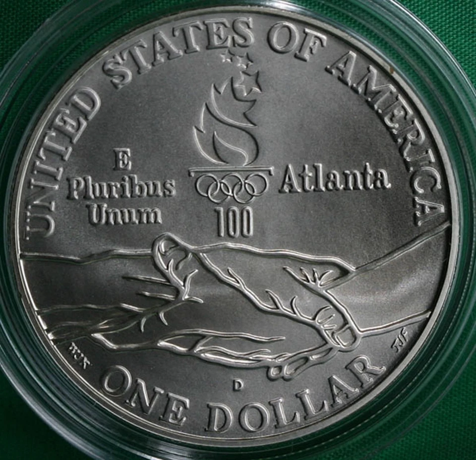 1995 D Olympics Cycling BU 90% Silver Dollar Commemorative Biking Coin ONLY - Image 2 of 2
