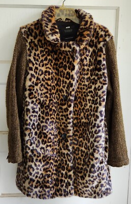 Scotch & Soda Maison Scotch Faux Fur Leopard Coat Contrasting