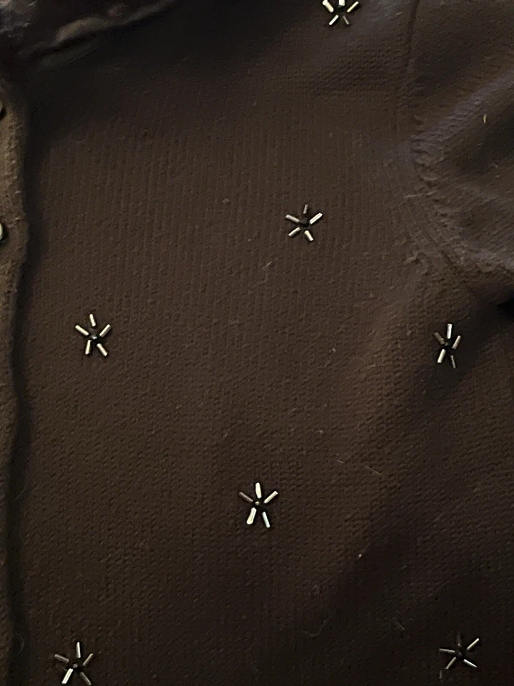 Vintage Gymboree Knit Sweater Sz 10 Faux Fur Collar Bead Snowflakes Ruffle Cuff - Image 3 of 4