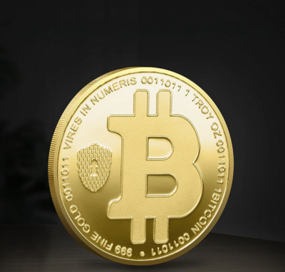 Gold Plated Satoshi Nakamoto Pattern Bitcoin Cryptocurrency
