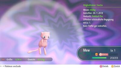 Originales Legendäres Pokéball Plus Mew Level 1 Pokémon Let s Go Pikachu/Evoli