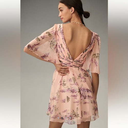 NWT Mac Duggal Short-Sleeve V-Neck Mini Dress in Peach Sz 8 - Picture 5 of 16