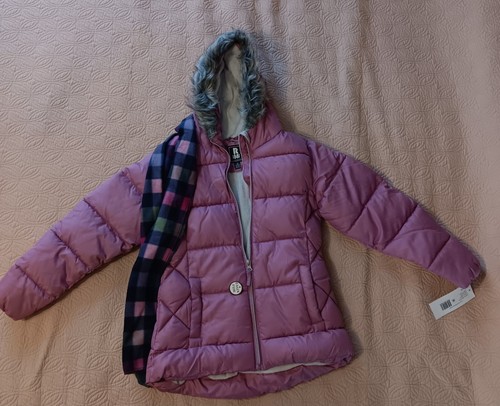 Girl Rose R 1881 Zip Puffer Jacket /scarf . Size 10/12 Faux Fur Inside NWT - Picture 4 of 17