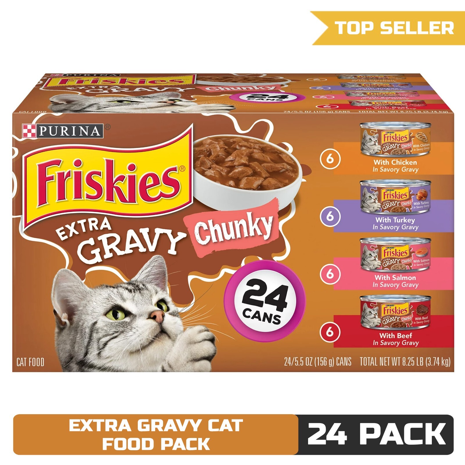 Purina Friskies Extra Gravy Chunky Wet Cat Food Variety Pack, 5.5 oz  (24 Pack)