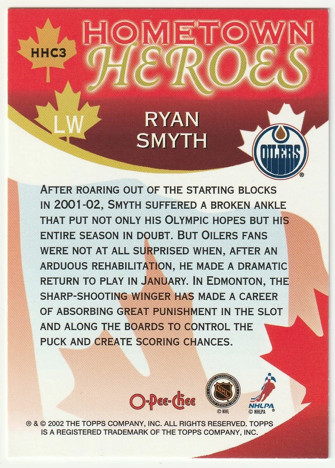 2002-03 O-Pee-Chee "Hometown Heroes" Insert # HHC-3 Ryan Smyth! - Image 2 of 2