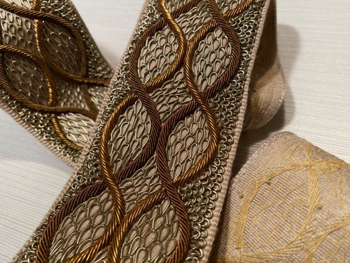 2.72YD SAMUEL & SONS Charmer Amber HAND Embroidered Metal Silk Trim $1200 Retail - Picture 5 of 23