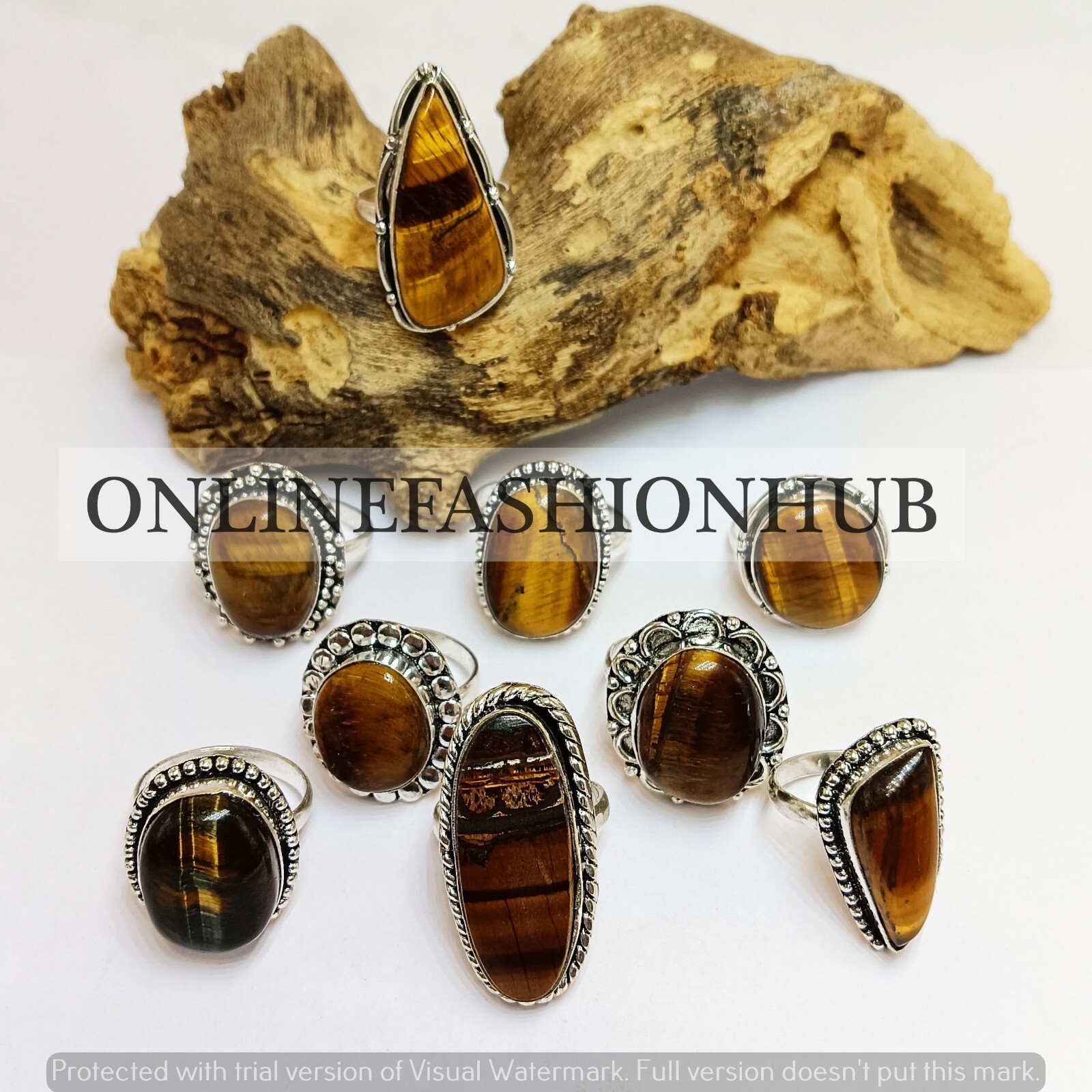 Vendita Gemma Occhio di Tigre Naturale Argento Sterling 925 Placcato Lotto Ingrosso Anelli