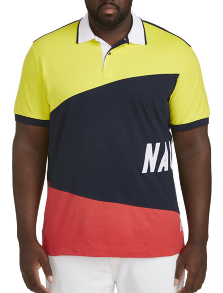 Nautica Colorblock Polo Shirt Size 2XLT Color Blazing Yellow, Blue, White & Red