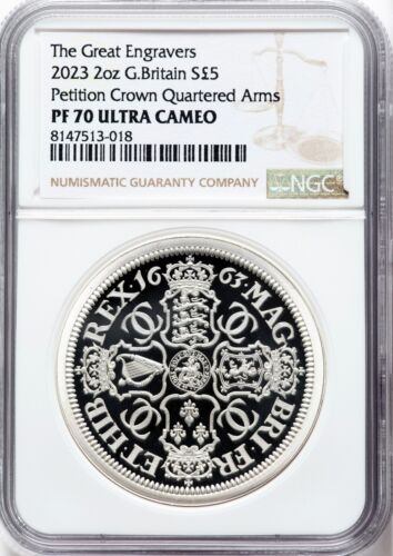 2023 GB Silver 2oz £5 NGC PR70 Ultra Cameo Petition Crown Great Engravers