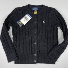 Polo Ralph Lauren Girls 4/4T Cable Knit Black Button Cardigan Sweater