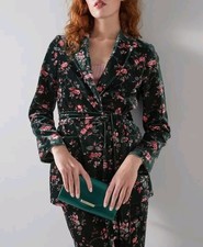 Bnwt Lk Bennett Green Velvet Floral Belted Mid Length Blazer Jacket Size 10