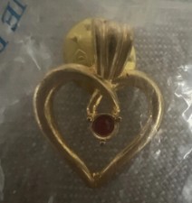 Gold Tone Heart Shaped Lapel Pin with Genuine Ruby Stone Harriet Carter USA